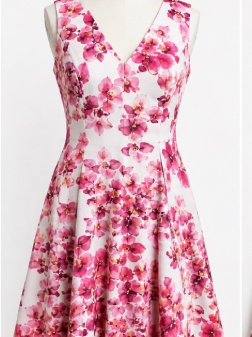 Floral V-Neck Pink Fit-and-Flare Dress